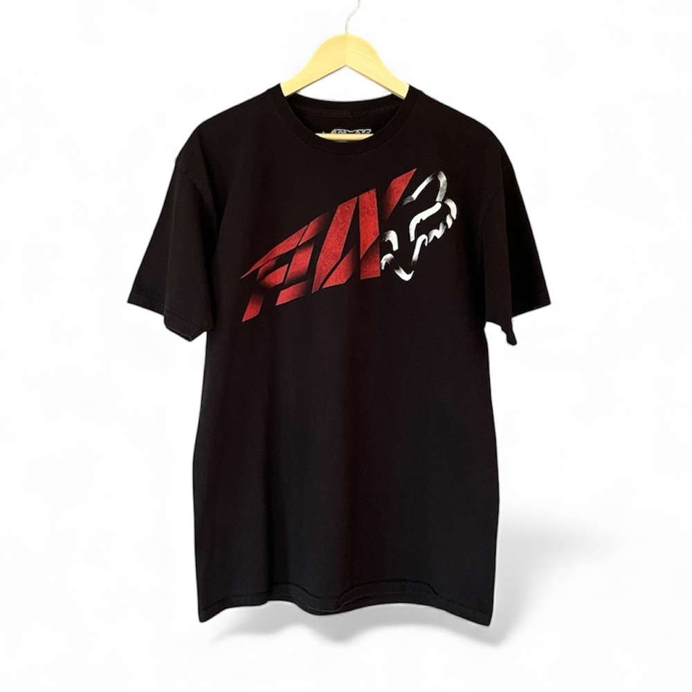 Fox Racing Motocross Tee Black Short Sleeve Red White Logo Vintage Y2K Mens L